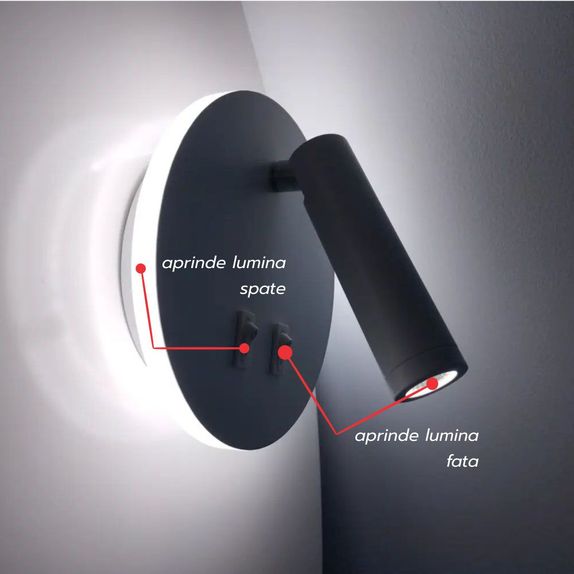 Aplica led perete neagra cu spot 10W 3000K/4000K/6500K