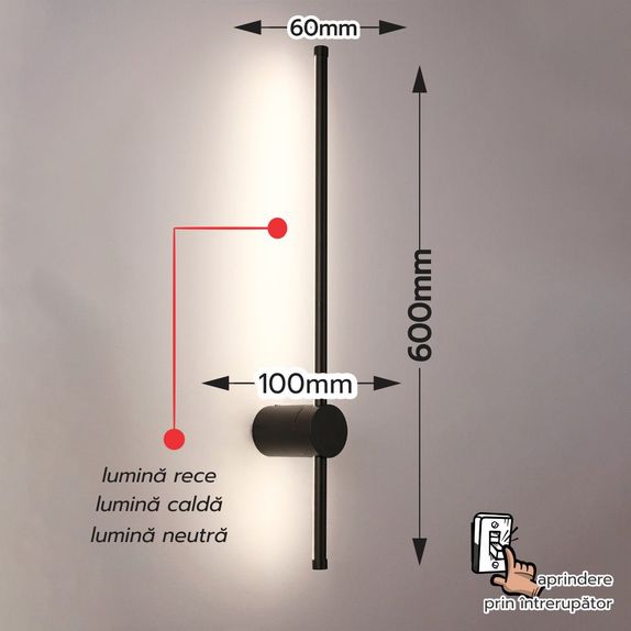 Aplica led neagra 11W IP20 4000K