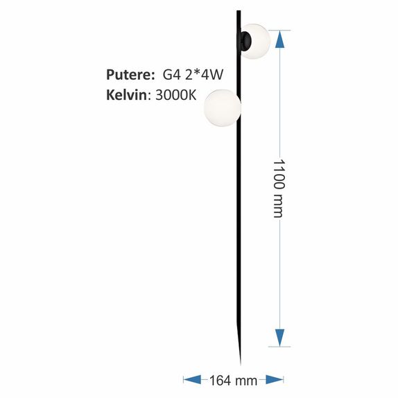 Stalp LED de gradina negru , 164x164x1100mm