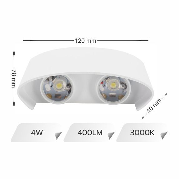 APLICA LED PERETE LUMARO 4W 400LM 3000K ALBA 3000K ALBA 120*78*40MM