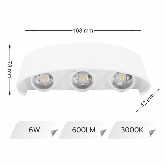 APLICA LED PERETE LUMARO 6W 420LM 3000K ALB 168*78*42MM