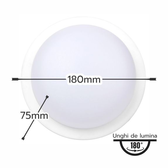 Aplica LED Rotunda de exterior fi180, 12W=100W, 4000K, lumina neutra, cu protectie IP65