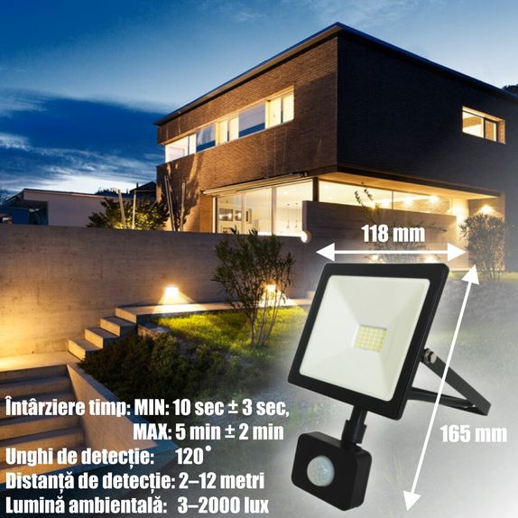 Proiector Led cu Senzor de Miscare 20W=100W,SMD Galaxy, 6000K, lumina rece 165x118mm
