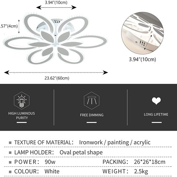 Lustra LED Living 5 Brate 140W – Telecomanda IR, 3 Temperaturi de Culoare, 60cm
