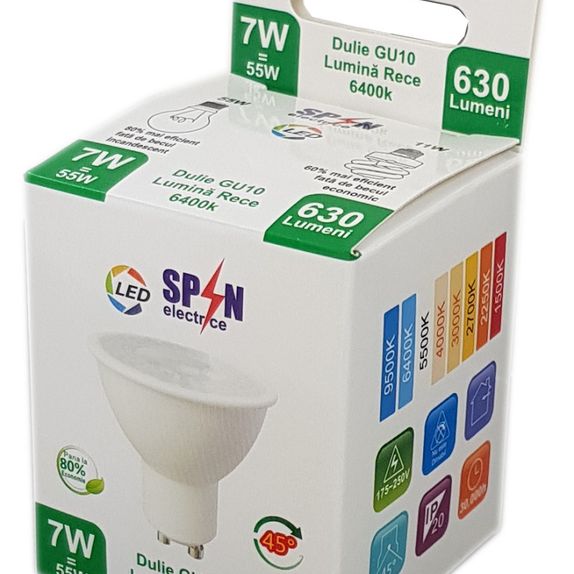 Bec Led Gu10, model R50, 7W=55W, lumina rece