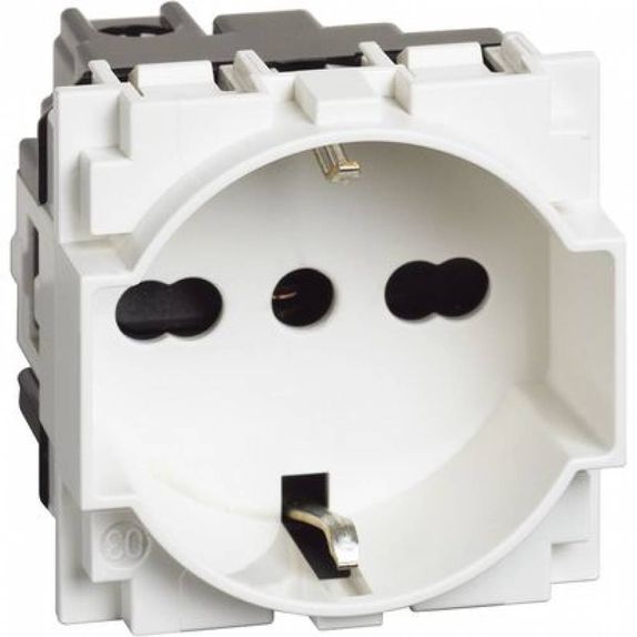 Priza schuko standard german 2P+N 10/16A 250V 2M Bticino Living NOW Alb