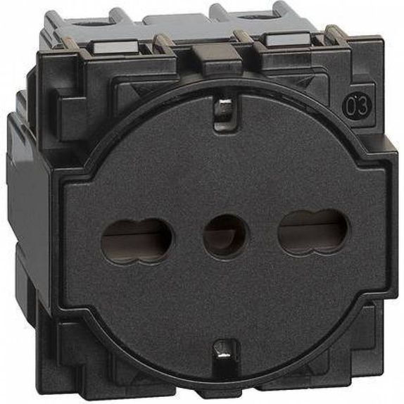 Priza schuko standard german 2P+N 10/16A 250V 2M Bticino Living NOW Negru