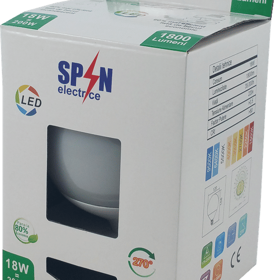 Bec E27, model G120, 18W=200W, lumina calda, 1800Lm