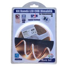 Banda LED COB cu Telecomanda si alimentator dimabila lumina continua 3000k lumina calda 60W 4800Lumeni 24V