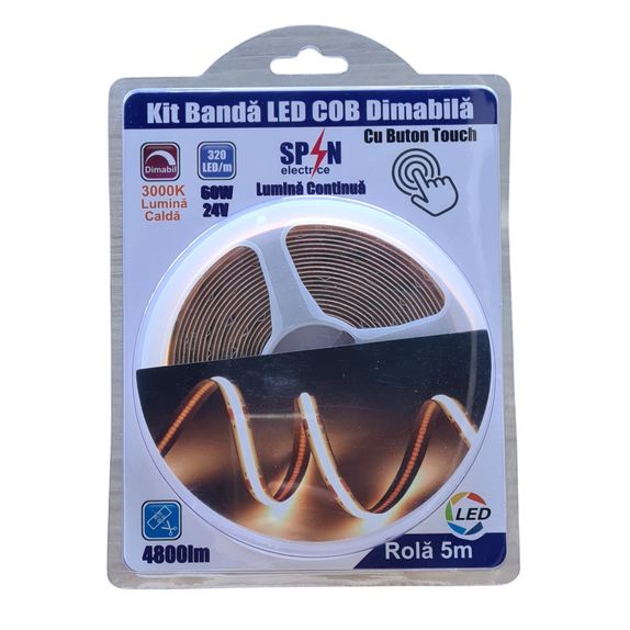 Banda LED dimabila cu Intrerupator si Alimentator lumina calda 3000k 60W 4800Lumeni 24V