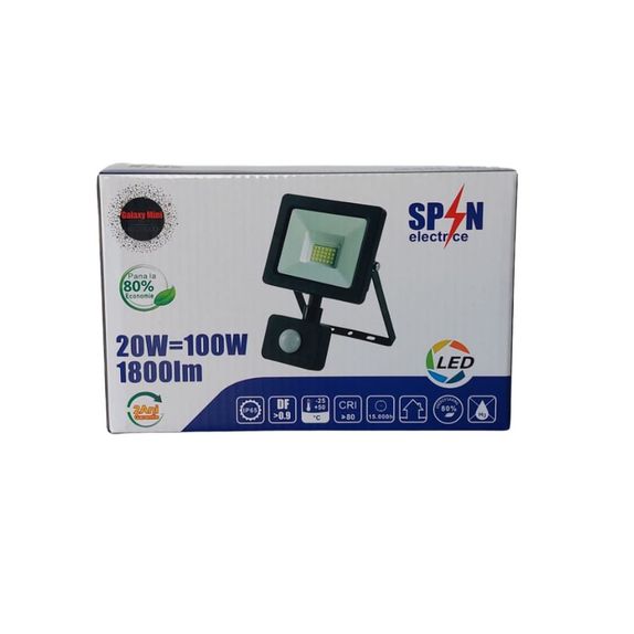 Proiector Led cu Senzor de Miscare 20W=100W,SMD Galaxy, 6000K, lumina rece 165x118mm