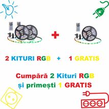 Pachet PROMO - Kit BANDA LED 12V RGB 10W/M IP65 54LED/M 5050 CU TELECOMANDA+alimentator - 3buc