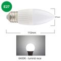 Bec LED lumanare cu baza din ceramica, model C37, dulie E27, 9W=75W, 6400K, lumina rece