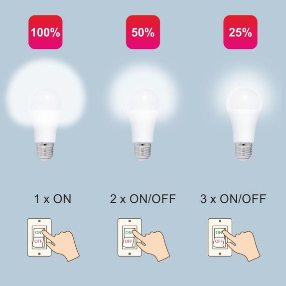 Bec LED dimabil de la intrerupator, model glob A60, 12W=100W, 6400k, lumina rece