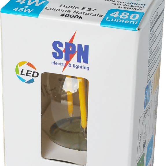 Bec Filament Sferic E27, 4W=45W, 4000K, lumina neutra