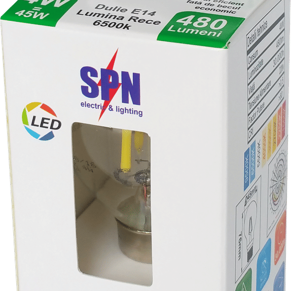 Bec Filament Sferic E14, 4W=45W, 6500K, lumina rece