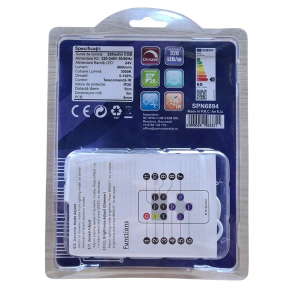 Banda LED cu Telecomanda si alimentator dimabila lumina continua 3000k lumina calda 60W 4800Lumeni 24V