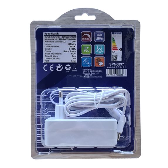 Banda LED dimabila cu Intrerupator si Alimentator lumina calda 3000k 60W 4800Lumeni 24V