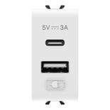 &Icirc;NCĂRCĂTOR USB - TIP A+C - 3A - ALB LUCIOS - 1 MODUL GW10449