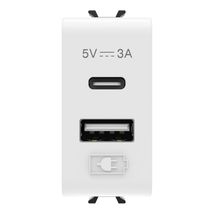 &Icirc;NCĂRCĂTOR USB - TIP A+C - 3A - ALB LUCIOS - 1 MODUL GW10449