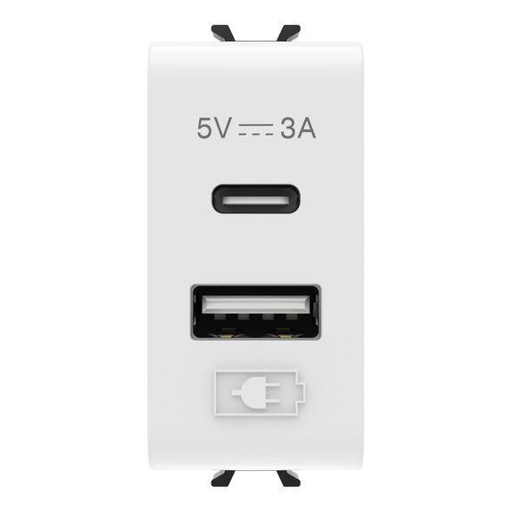 ÎNCĂRCĂTOR USB - TIP A+C - 3A - ALB LUCIOS - 1 MODUL GW10449