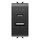 &Icirc;NCĂRCĂTOR USB - TIP A+C - 3A - NEGRU SATINAT - 1 MODUL GW12449