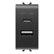 &Icirc;NCĂRCĂTOR USB - TIP A+C - 3A - NEGRU SATINAT - 1 MODUL GW12449