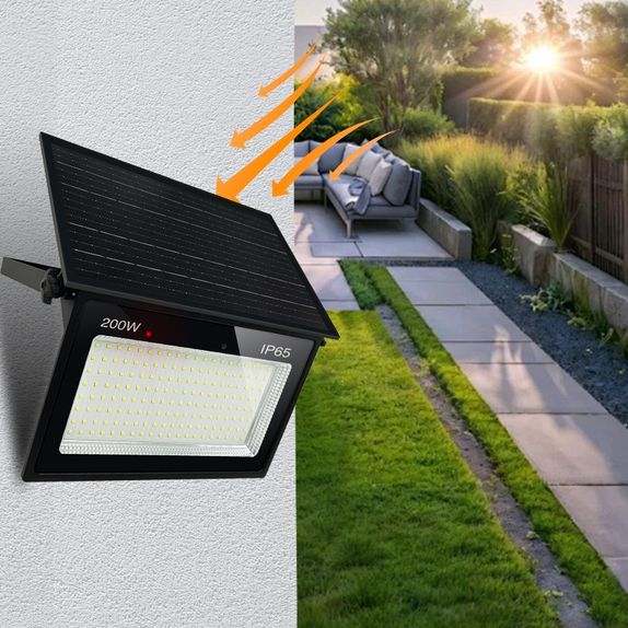 Proiector cu panou solar integrat 150W, 285x175x52mm, 1600lm, IP65, 6500K
