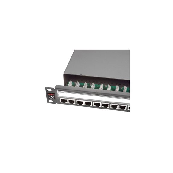 Patch panel 19”, 1U, PowerCat 5e, 24xRJ45, ecranat, suport de cabluri integrat, Graphite - Molex