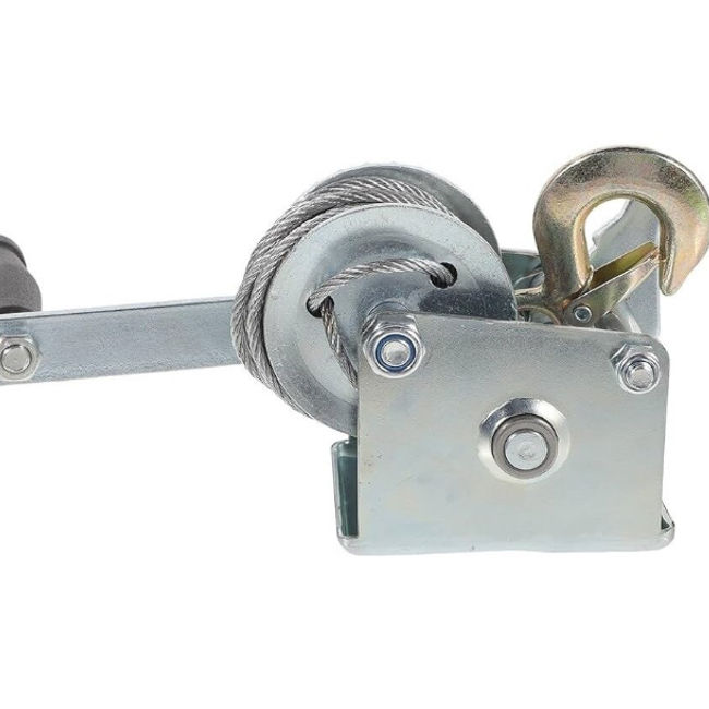 Troliu manual 2500 LBS (1150 Kg) cablu din otel 5 mm x 10m, frana activa cu clichet