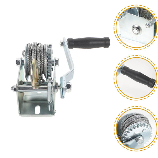 Troliu manual 2500 LBS (1150 Kg) cablu din otel 5 mm x 10m, frana activa cu clichet