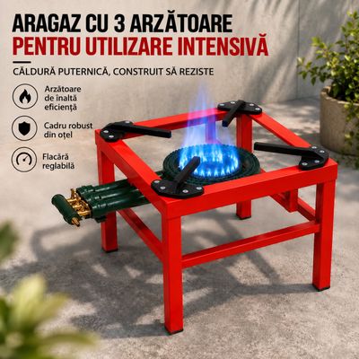 Pirostrie pe gaz, R03, arzator, 3 inele, fonta, propan-butan, 12.2kw
