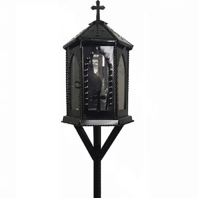 Felinar funerar cu picior 92 cm, Tabla vopsita, 6 fete, Negru