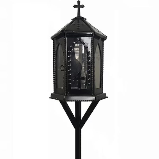 Felinar funerar cu picior 92 cm, Tabla vopsita, 6 fete, Negru
