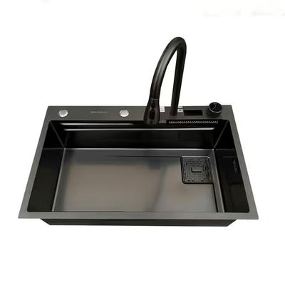 Set chiuveta multifunctionala HAUSBERG HBC-9950NG din otel inoxidabil, baterie dubla, cuva perforata fructe/legume, cuva universala cu dop scurgere, tocator, 750x460x220 mm, accesorii incluse, Negru