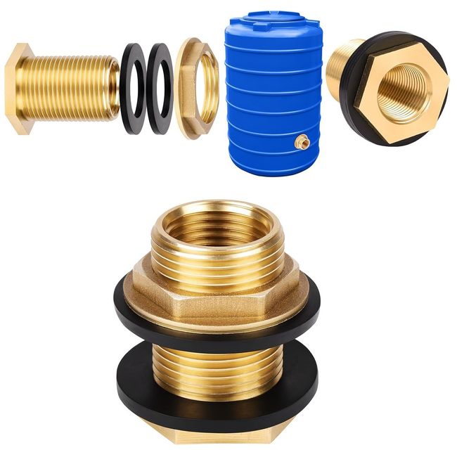 Conector de rezervor din alama, filet exterior 1" x interior 3/4", cu 2 garnituri din cauciuc, pentru sisteme de irigare