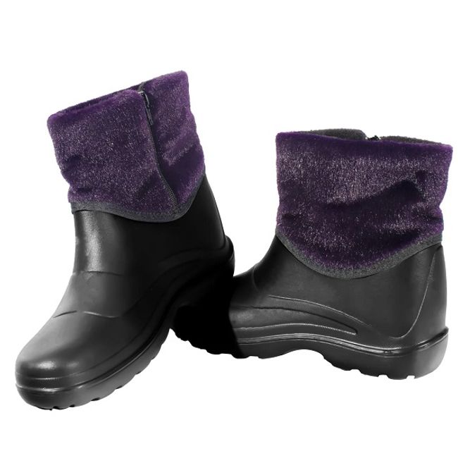 Cizme din pvc impermeabile, antiderapante, captuseala sintetica, mov/negru, dama