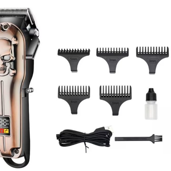 Masina de tuns profesionala, cu acumulator, 5 piepteni, afisaj LED, Wireless, carcasa metalica, 1200mAh, 1-5mm