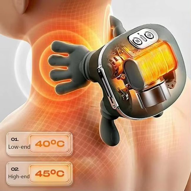 Aparat pentru masaj cervical 4D, pentru gat si umeri, masaj ce imita mana umana, fara fir, cu incalzire, 3 trepte de intensitate, ergonomic, pentru spate si picioare, verde