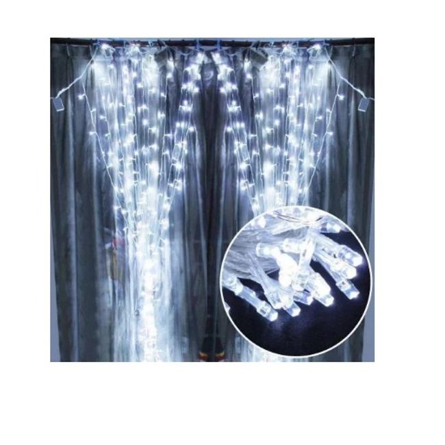 Instalatie de Craciun Perdea tip Turturi Fir Transparent 9 M X 1 M, 384 Leduri, Culoare Alb Rece