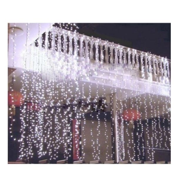 Instalatie de Craciun Perdea tip Turturi Fir Transparent 9 M X 1 M, 384 Leduri, Culoare Alb Rece