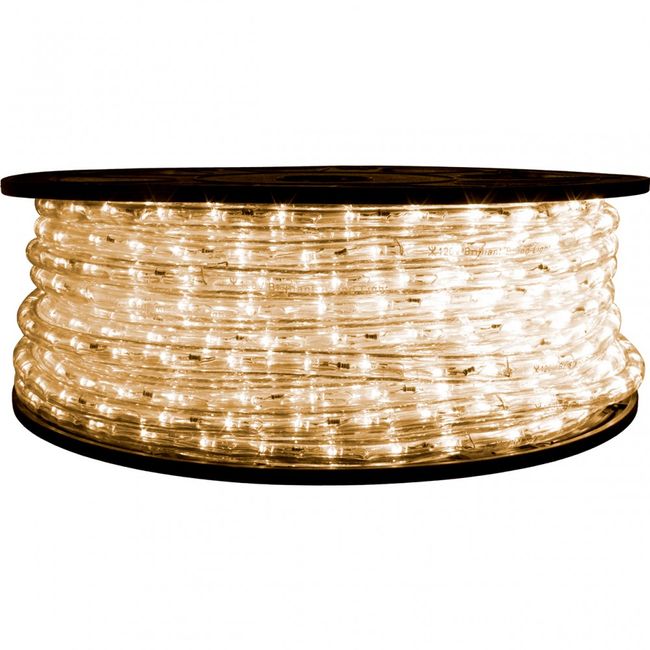 Rola Furtun Luminos cu Led Lumina Alb Cald 100 Metri + Alimentator Priza Inclus