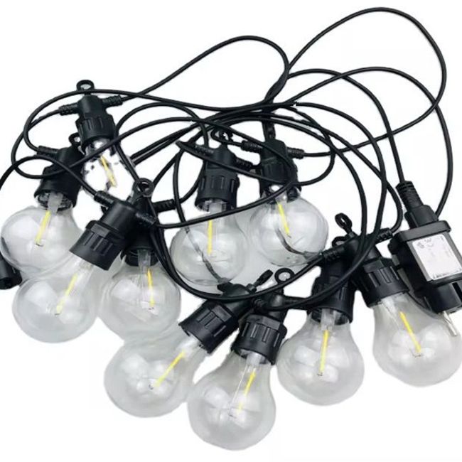 Ghirlanda luminoasa exterior, impermeabila, interconectabila, 5m, 10 becuri, lumina calda tip stroboscop, 2700k, putere 10W, potrivit pentru camping, terasa, gradina