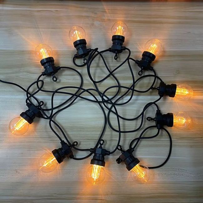 Ghirlanda luminoasa exterior, impermeabila, interconectabila, 5m, 10 becuri, lumina calda tip stroboscop, 2700k, putere 10W, potrivit pentru camping, terasa, gradina
