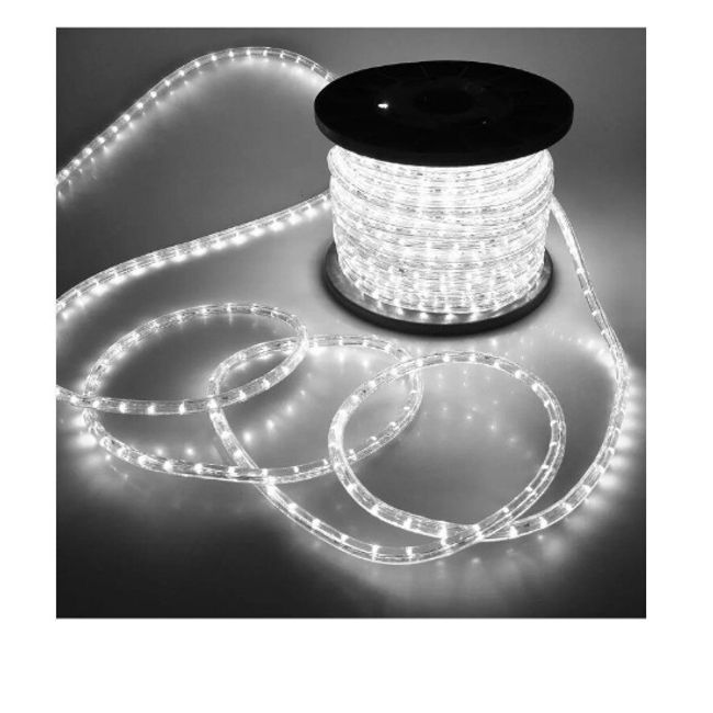 Rola Furtun Luminos cu Led Lumina Alb Rece 100 Metri + Alimentator Priza Inclus