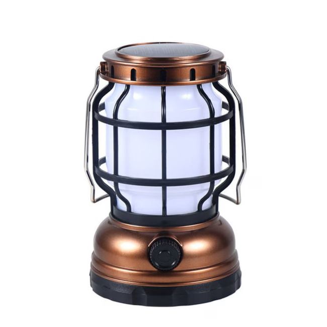 Lampa solara LED, tip felinar, luminozitate ajustabila, 2 moduri iluminare, cu agatatoare metalica, functie PowerBank