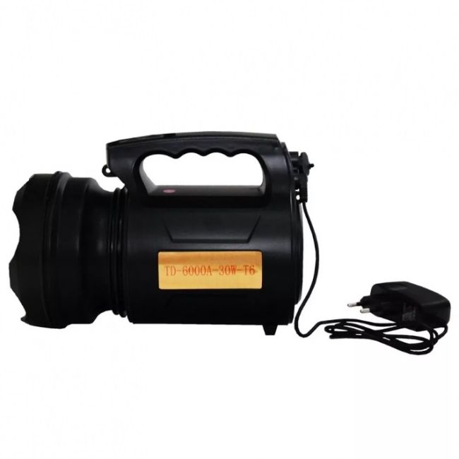 Lanterna Profesionala cu LED TD-6000A-T6, 30 W , Acumulator Integrat, Negru