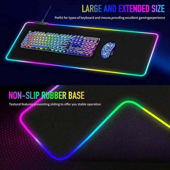 MousePad Gaming Soft, Led RGB iluminat, antiderapant, USB Plug & Play 900X400mm