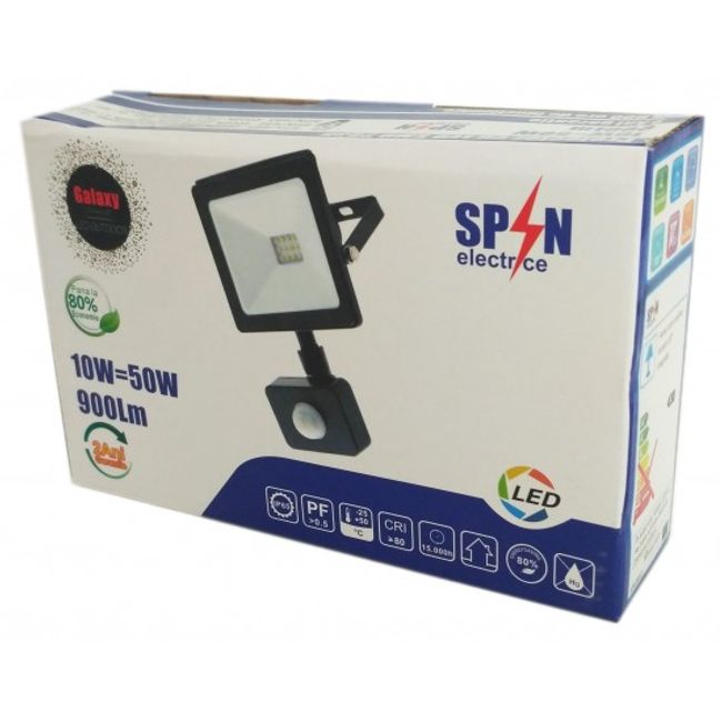 Proiector Led SMD Galaxy cu Senzor de Miscare, 10W=50W, 6000K, Lumina Rece