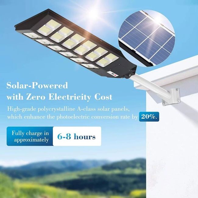Lampa solara stradala cu panou solar si telecomanda, 1000W, 24 celulele led, rezistent la apa ip66, senzor de miscare si lumina